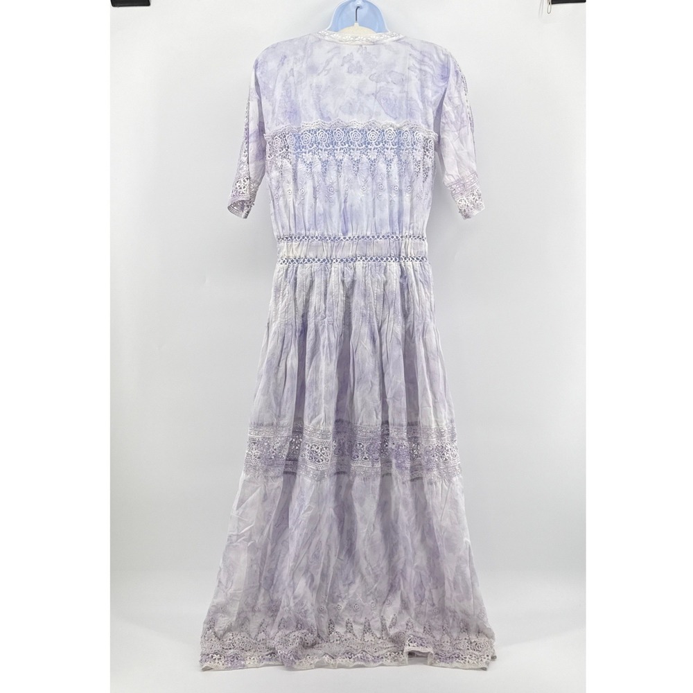 LoveShackFancy Lavender Purple Tie Dye Crochet‎ Lace Cotton Maxi Dress Petite P - Picture 7 of 12